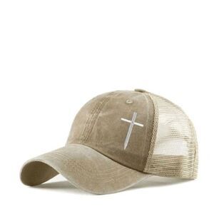 2/$30 Ladies Khaki Tan Ladies Cross Trucker Hat